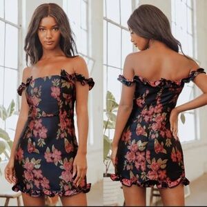 Lulu's Black and Red Floral Mini Dress
